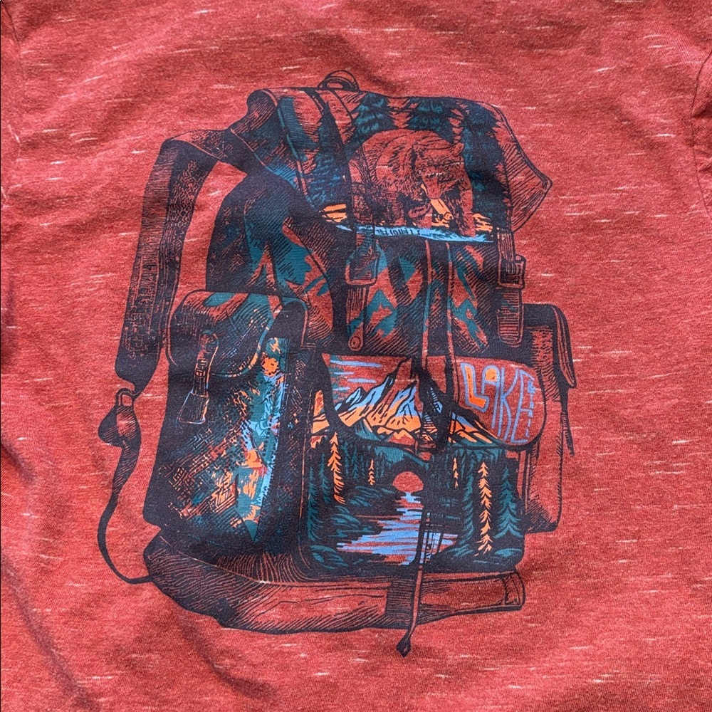 Kids Red Long Sleeve Graphic Tee Mountain Hiking - Picture 5 of 5